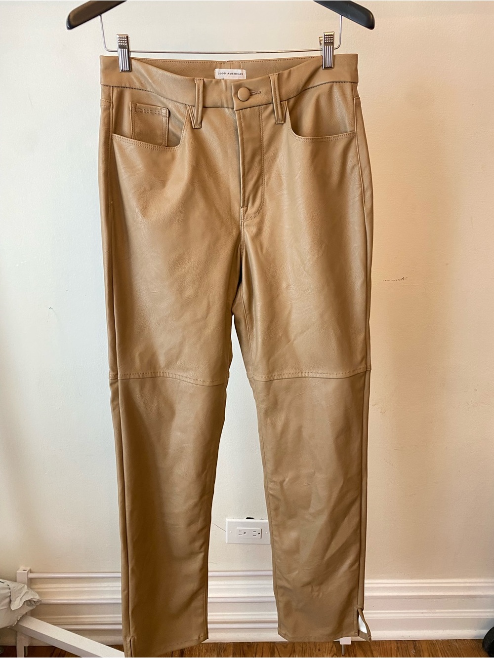 Good American Faux Leather Pants in Olive-Tan